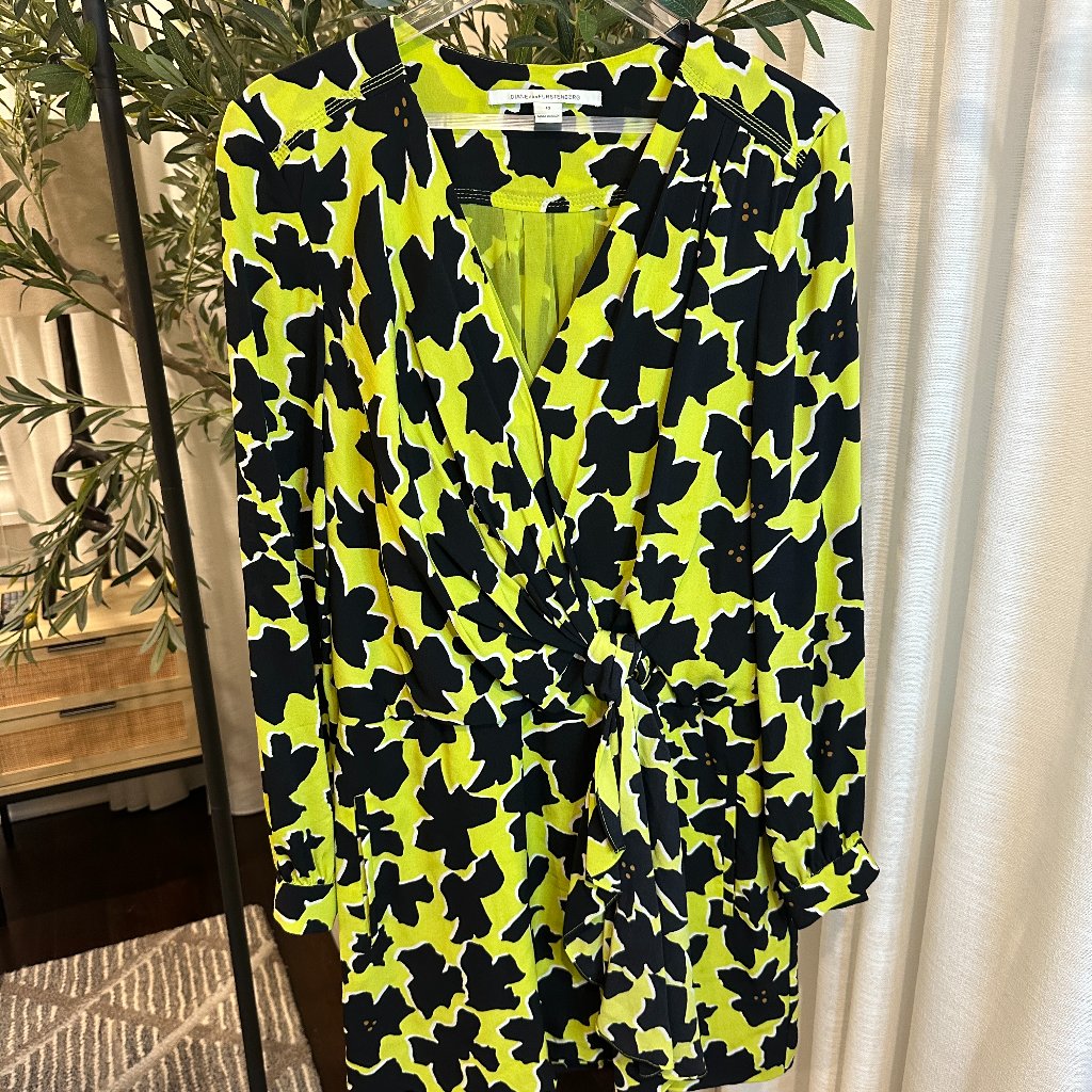 Diane Von Furstenberg Dora Lily Crepe Dress Lime Green - Size 10